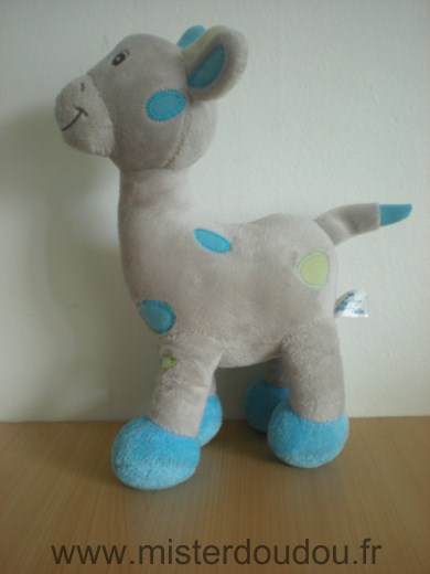 Doudou Girafe Arthur et lola Arthur gris bleu vert 