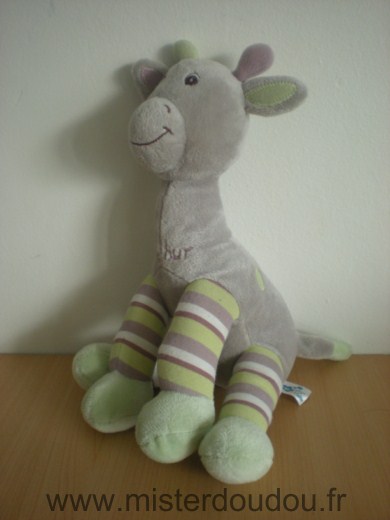 Doudou Girafe Arthur et lola Arthur gris vert rose 