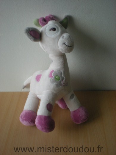 Doudou Girafe Arthur et lola Blanc rose 