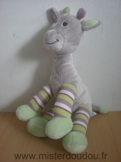 Doudou Girafe Arthur et lola Gris vert rose 