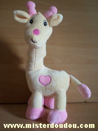 Doudou Girafe Arthur et lola Jaune et rose Jaune pattes rose coeur rose