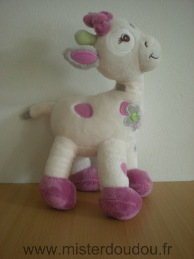 Doudou Girafe Arthur et lola Lola blanc rose fleurs 