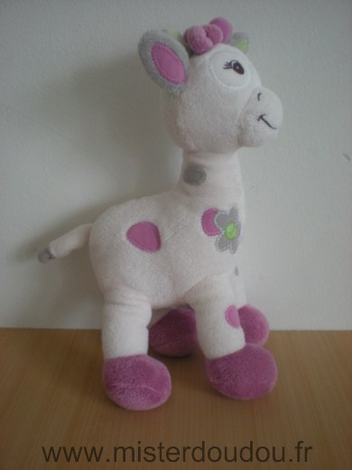 Doudou Girafe Arthur et lola Rose pale tache et fleurs roses 