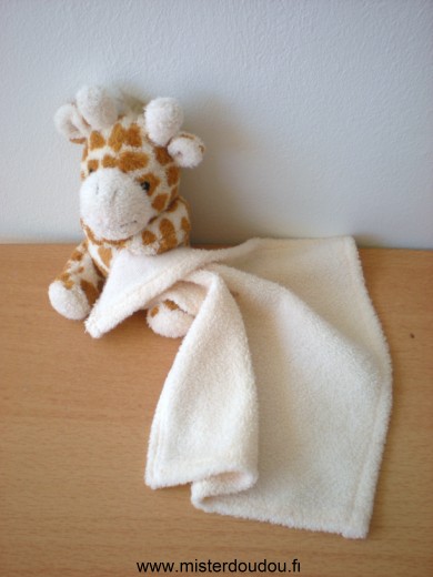 Doudou Girafe Baby land Ecru taches marron mouchoir écru 