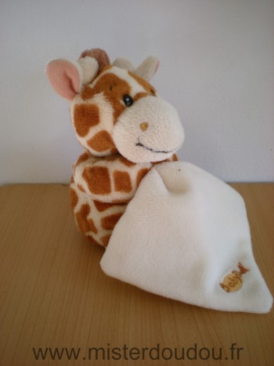 Doudou Girafe Baby nat Ecru taches marron mouchoir blanc 