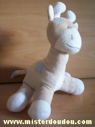 Doudou Girafe Baby sun Beige taches carrées bleues 