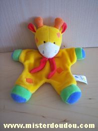 Doudou Girafe Baby sun Jaune écharpe rouge , orange vert bleu 