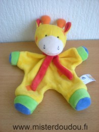 Doudou Girafe Baby sun Jaune vert bleu orange echarpe rouge 