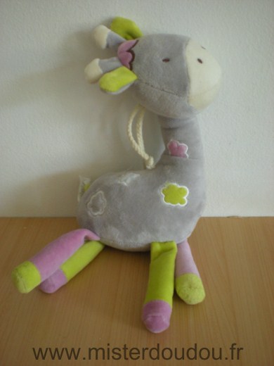 Doudou Girafe Bébé9 Gris vert mauve musical 