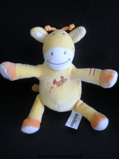 Doudou Girafe Bébérêve Jaune orange avec oiseau brodé 