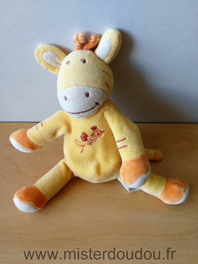 Doudou Girafe Bébérêve Zebre jaune orange oiseau 