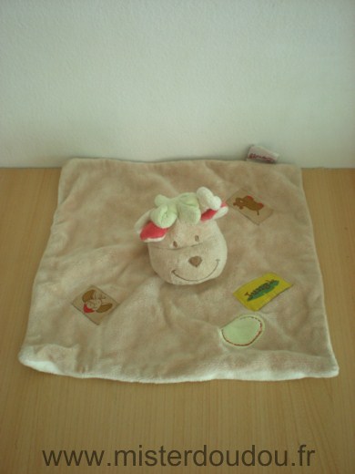 Doudou Girafe Bengy Beige noeud vert 