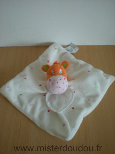 Doudou Girafe Dmc Orange blanc points couleurs 