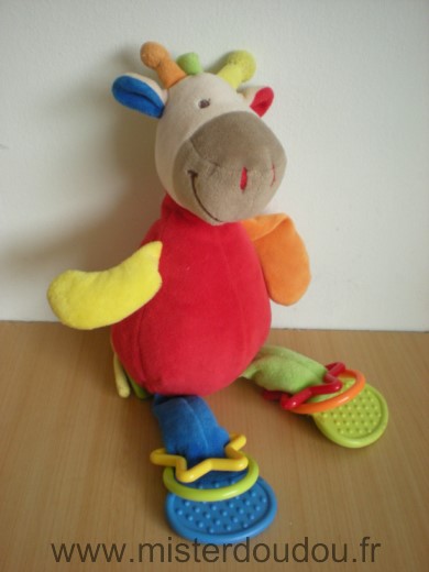 Doudou Girafe Early days Rouge jaune bleu anneau dentition 