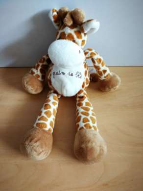 Doudou Girafe Grain de ble Blanc jaune taches marron 