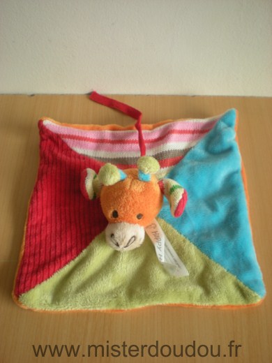 Doudou Girafe Happy horse Bleu rouge vert orange raye 