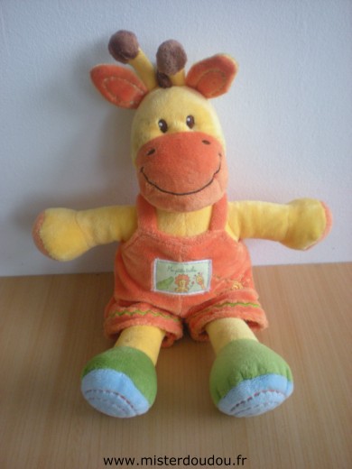 Doudou Girafe Kiabi baby Jaune salopette orange ma ptite tribu 