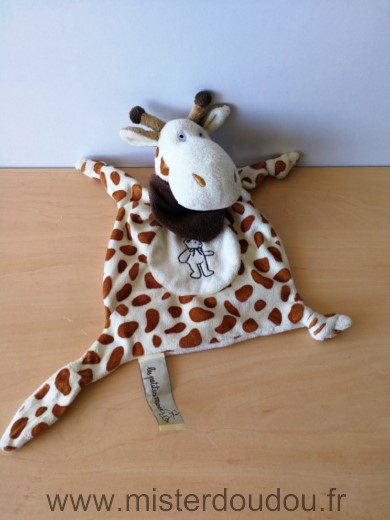 Doudou Girafe Les petites marie Ecru tache marron motif ours 