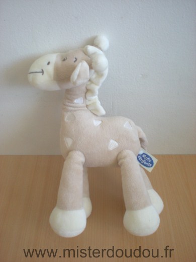 Doudou Girafe Mots d enfants Beige ecru 