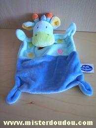 Doudou Girafe Mots d enfants Bleu foncé bleu clair avec taches de couleurs 