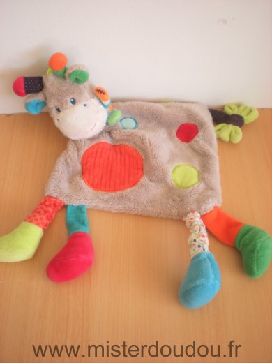 Doudou Girafe Nicotoy Gris ronds orange rouge vert beu 