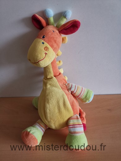 Doudou Girafe Mots d enfants Jaune orange rayures 