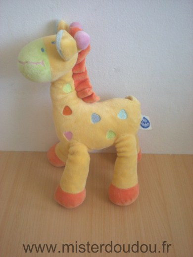 Doudou Girafe Mots d enfants Jaune orange vert taches multicolore 