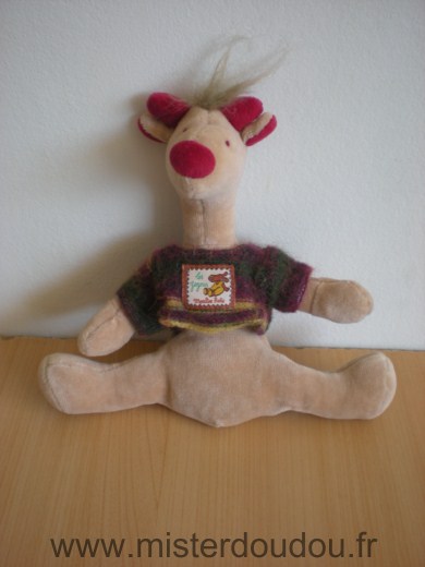 Doudou Girafe Moulin roty Beige rouge avec pull les zazous 