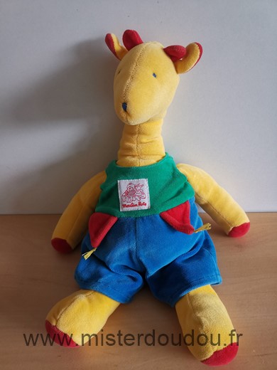 Doudou Girafe Moulin roty Jaune bleu vert salopette 