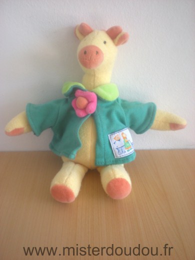 Doudou Girafe Moulin roty Jaune gilet vert 