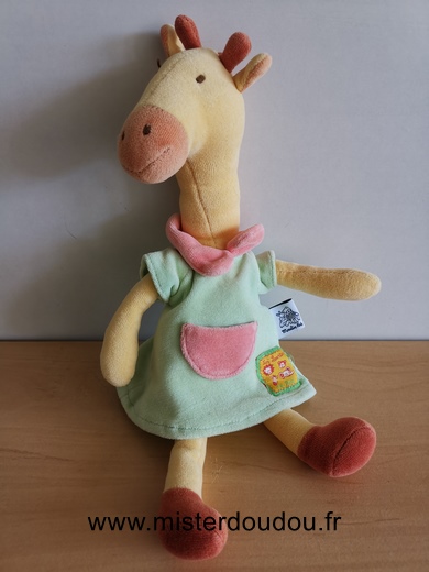 Doudou Girafe Moulin roty Jaune robe verte 