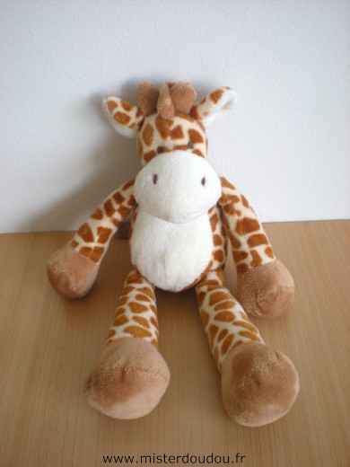 Doudou Girafe Nicotoy Blanc beige taches marron 