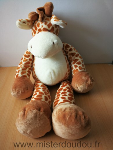 Doudou Girafe Nicotoy Blanc ecru taches marron 