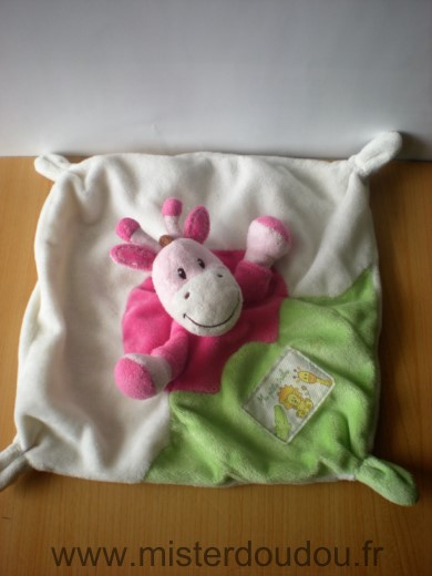 Doudou Girafe Nicotoy Blanc vert rose ma petite tribu 