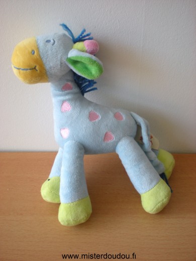 Doudou Girafe Nicotoy Bleue taches roses 