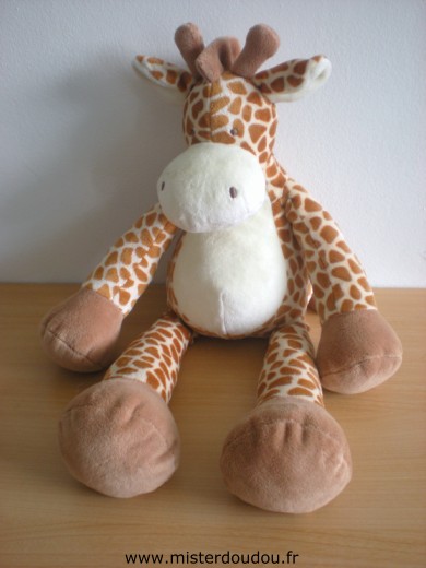 Doudou Girafe Nicotoy Ecru taches marron Grand modèle