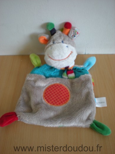 Doudou Girafe Nicotoy Gris bleu rond rouge 