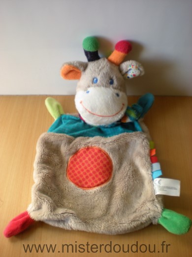 Doudou Girafe Nicotoy Gris bleu rond rouge 