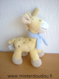 Doudou Girafe Nicotoy Jaune  beige écharpe bleue Pattes font bruit de papier