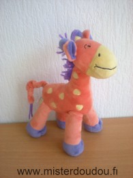 Doudou Girafe Nicotoy Orange violet jaune taches jaunes Pattes font bruit de papier