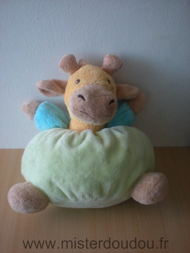 Doudou Girafe Nounours Vert bleu jaune 