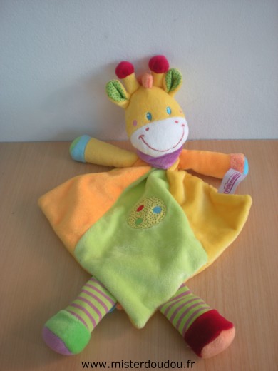 Doudou Girafe Pommette Jaune vert orange Pattes font bruit de papier froissé