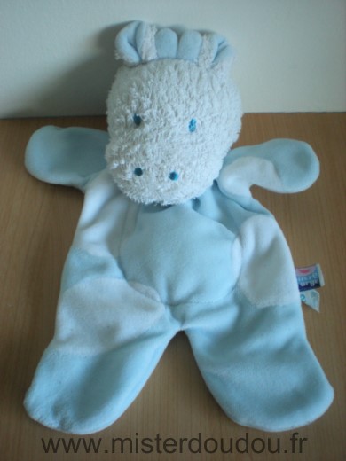 Doudou Girafe Sucre d orge Bleu blanc tete en tissus eponge 