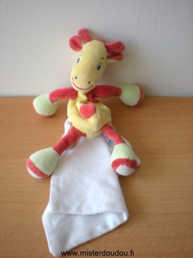 Doudou Girafe Sucre d orge Cajou jaune rouge vert mouchoir blanc 