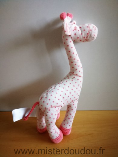 Doudou Girafe Tape à l oeil Rose etoiles 