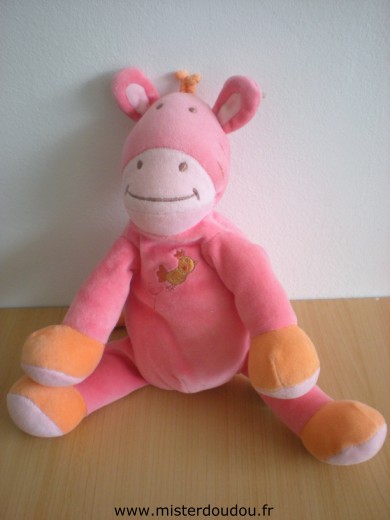 Doudou Girafe Tex Rose avec petit oiseau brodé 