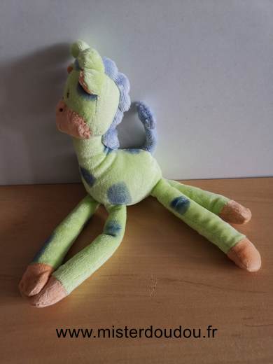 Doudou Girafe Tigex Bleu vert pattes aimantees 