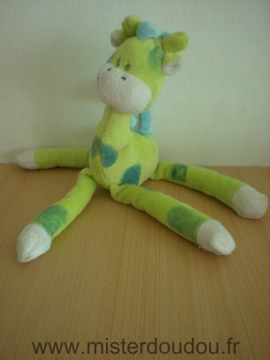 Doudou Girafe Tigex Vert bleu pattes aimantees 