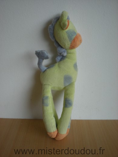 Doudou Girafe Tigex Vert bleu pattes aimantees 