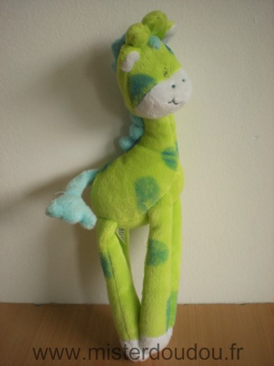 Doudou Girafe Tigex Vert bleu pattes aimantes 